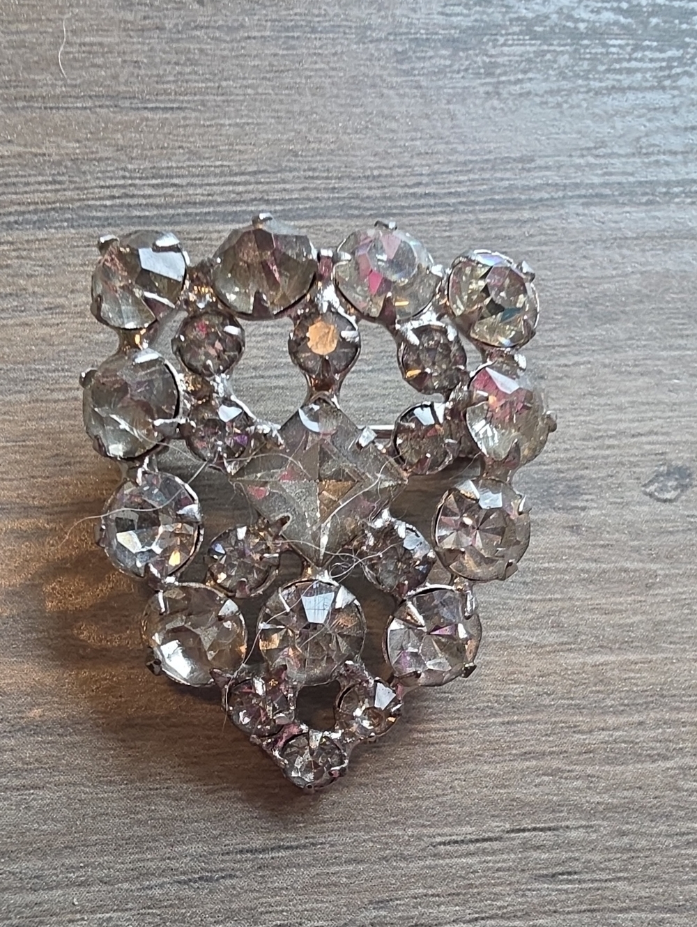 Vintage Clear Crystal Floral Shield Brooch - Unbranded